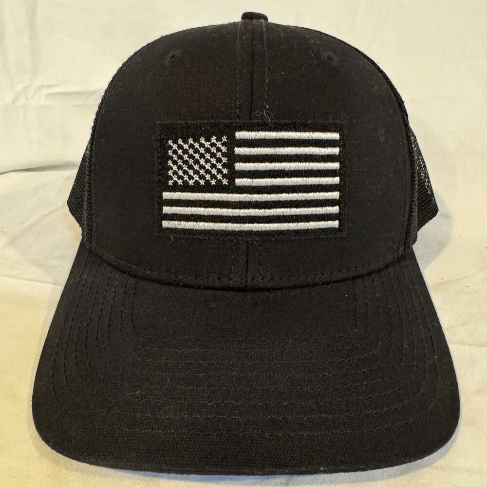 Smiths Workwear American Flag Trucker Hat Black Tactical USA Patch Snapback OSFM